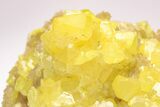 Lustrous Yellow Sulfur Crystals on Calcite - Poland #206043-4